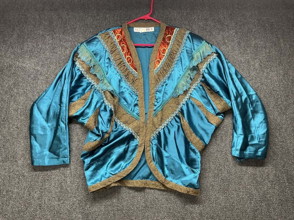 Golden River Jacket Size S Teal Blue Vintage Lace Trim